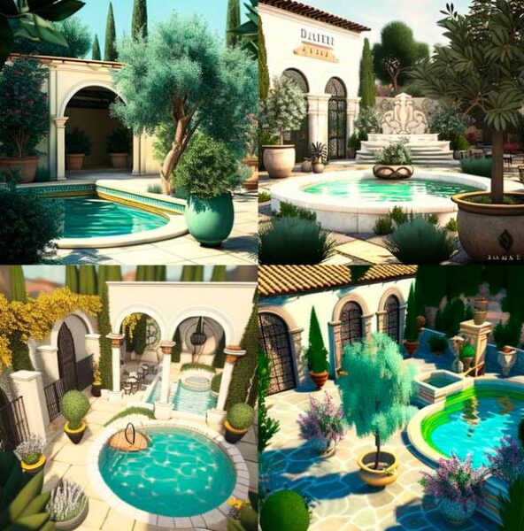 decoración piscina temática mediterránea